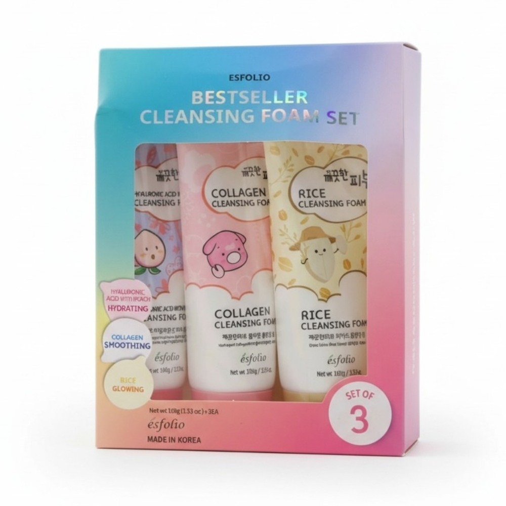 Esfolio Cleansing Foam  + Collagen + Rice Set of 3 made in Korea 3.53‎ oz each